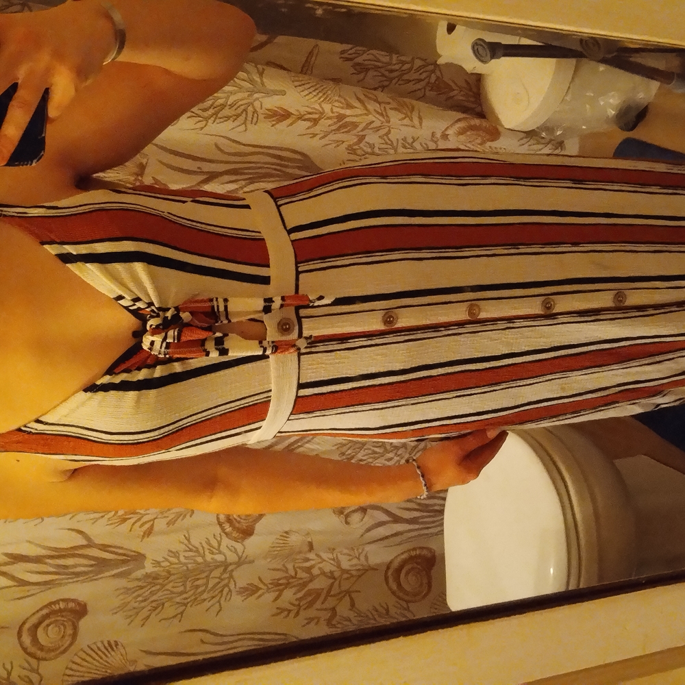 Striped Sleeveless Dress with Belt
